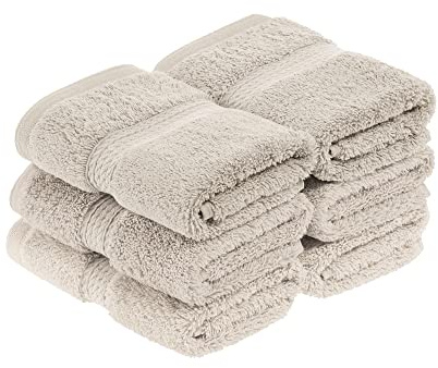 Superior 900 Gram 100% Premium Long-Staple Combed Cotton 6-Piece Face Towel Set, Stone