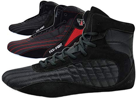 FOX-FIGHT Kampfsport Schuhe | für Damen und Herren | Atmungsaktiv Flexibel | Wildleder | Ringerschuhe | Athletik Fitnesschuhe Bodybuilding | 45 / schwarz