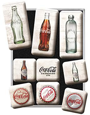Nostalgic-Art, Juego de Imanes Retro, Coca-Cola – Bottles – Regalo Aficionados a la Coke, Decoración para la Nevera, Diseño Vintage, 9 Unidades