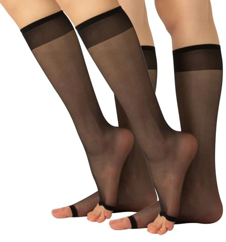 CALZITALY PACK 2 PARES Medias Hasta la Rodilla Con La Punta Abierta, Calcetines Punta Abierta, Minimedias para sandalias | Negro, Natural | Made in Italy |