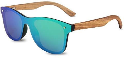 LumiSyne Lunettes De Soleil En Bois Véritable Pour Homme Et Femme Lunettes De Soleil Polarisées UV400 Verres Plats Miroir Sans Monture Pour La Conduite Sport Voyage