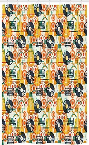 ABAKUHAUS Musica Tenda da Doccia Stalla, Cassette Radio Vinyl, Set per Il Bagno in Tessuto con Ganci, 120 cm x 180 cm, Multicolore
