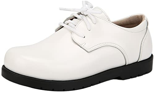 rismart Niño Punta Redonda Zapato Oxford Vestir para Traje Escuela Calzado(Blanco 19,32 EU)