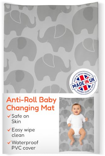 Babycurls Deluxe Anti-Roll Baby Changing Mat with Raised Curved Edges - Waterproof Wipe Clean PVC Wedge Nappy Mat for Newborns & Infants - Hypoallergenic Foam - 69 x 45 x 8cm (Elephant Love)
