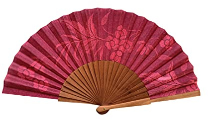 Tusitala Barcelona Ventaglio in Legno e Cotone Carmen - 100% Artigianale e Spagnolo - Include Custodia in Iuta Naturale - Accessorio di Moda Fatto a Mano - Misura 23 cm.