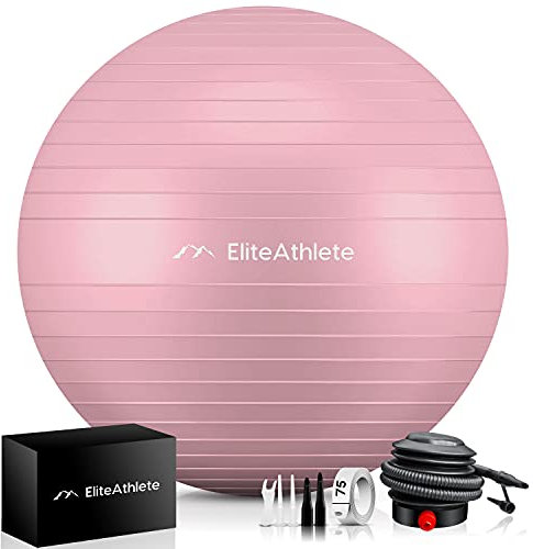 EliteAthlete Gymnastikball Sitzball Büro ergonomisch mit Anti Burst System - Fitness Pilates Schwangerschaft - Schwangerschaftsball Fitnessball Yogaball - Yoga Ball 75 cm inkl. Luftpumpe