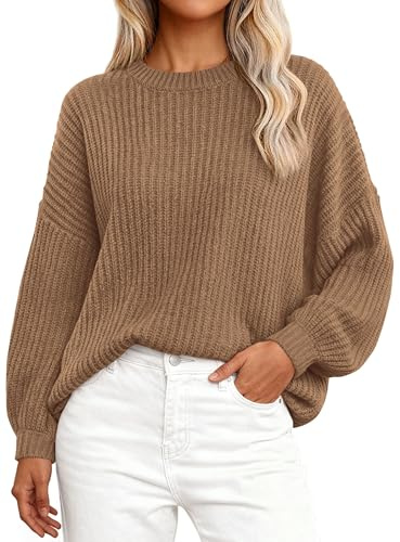 PRETTYGARDEN Fall Sweaters for Women 2025 Fashion Long Sleeve Casual Ribbed Knit Winter Clothes Pullover Jumper Tops (Camel,Medium)