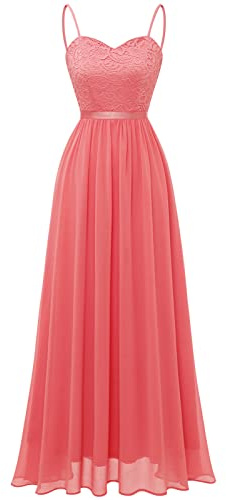 DRESSTELLS Aftonklänningar elegant för bröllop, festlig balklänning, lång brudklänning, borgerlig, brudtärneklänningar med spagettiband, ungdomshorn, klänningar, korall, M