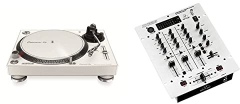 Pioneer DJ PLX-500-W Direct Drive DJ Turntable, White & Behringer PRO MIXER DX626 Professional 3-Channel DJ Mixer with BPM Counter and VCA Control