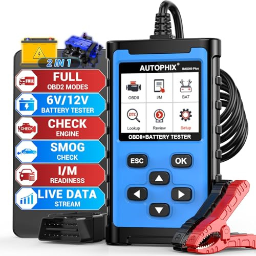 AUTOPHIX 2 IN 1 OBD2 Scanner with Battery Tester, BAS300 Plus 12V 100-2000 CCA Battery Charging Cranking Test Car Code Reader, Full OBD2 Diagnosis Check Engine Diagnostic Scan Tool Battery Load Tester