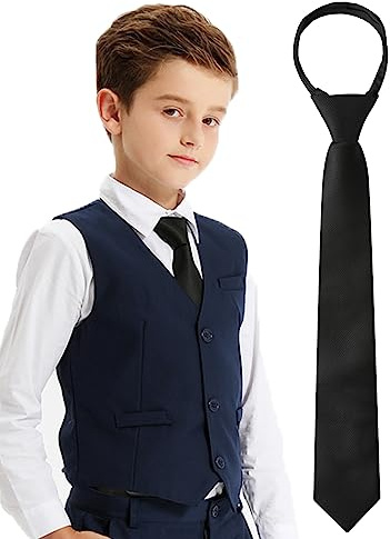 mintgreen Cravatta da Bambino Ragazzo Cravatte per Ragazzi Cravatta pre-legatascolastiche regolabili Cravatta formale per uniforme, Nera, 15 inch