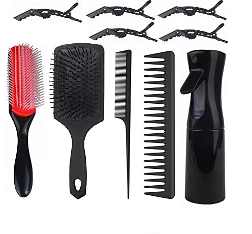 ABWXN Haarbürste Set für Lockiges Haar mit Paddle bürste,9-Reihig Haarbürste,Haar Sprühflasche,Breiter Zahnkamm,Schwanzkamm und Haarspangen für Naturhaar/Welliges/Nass/Trocken/Langes