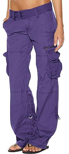 SMIDOW Pantalon cargo taille basse pour femmes - Grande taille - Pantalon baggy extensible à jambes larges et poches - Streetwear Y2K Combat Pantalon militaire, Taille M