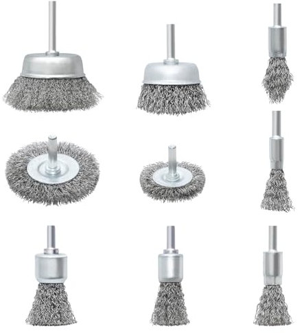 Drahtbürsten-Set für Bohrer, gewellter Stahldraht, 9 Stück Drahtbürsten Rad- & Topfbürsten-Set Draht-Bohrer-Bürsten-Set für Bohren, Polieren, Schleifen, Entrosten, Entgraten
