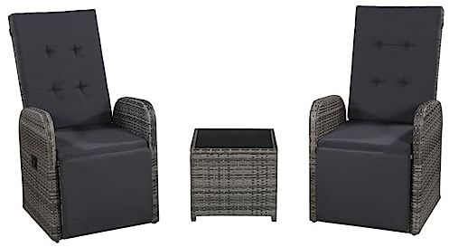 KTHLBRH Juego de muebles de jardín para terraza, muebles de balcón, 3 piezas, con cojines de poliratán, color gris