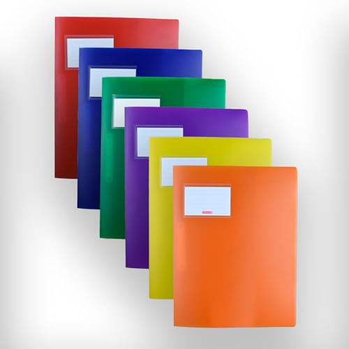 Brunnen | stabile Plastik Schnellhefter FACT!pp 6er Set für Format A4, aus transluzentem PP, mit Namensschild, mit Einstecktasche innen, rot, orange, gelb, grün, blau, und lila (6 Farben)