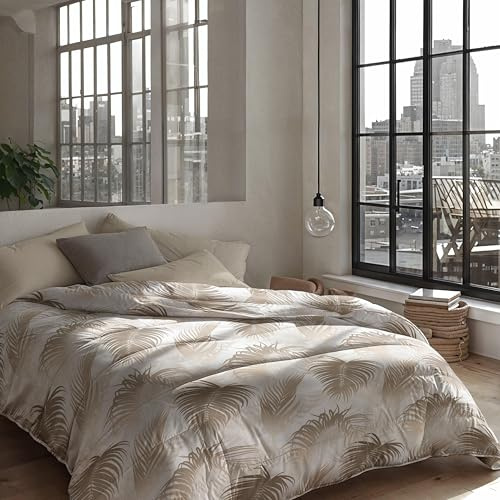 Zelesta Royalbed Couette 4 Saisons 140x200cm - Sans Housse, Linge de Lit Hiver et Été Chaude - Lavable, Hypoallergénique (Palm Leaves)