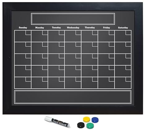 Better Office Products Magnetic Wall Chalkboard Monthly Calendar, Large Chalkboard Calendar, 24 x 30, Wall Mount, with Chalk Marker & Magnets (Solid Black)