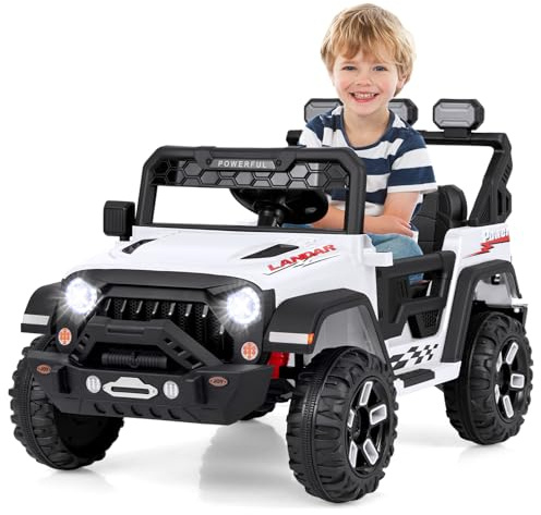 COSTWAY 12V Macchina Elettrica per Bambini, Auto per Bambini con Telecomando Porta USB Musica e Luci, Avvio lento, Velocità Regolabile 1-5 km/h, per Bambini 3 Anni+ (Bianco)