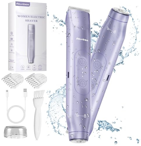 Akunbem Afeitadora eléctrica 2 en 1 para mujer, recortadora de bikini de doble cabeza para mujer, IPX7, impermeable, uso en seco y húmedo, recortadora de vello corporal y removedor de vello facial