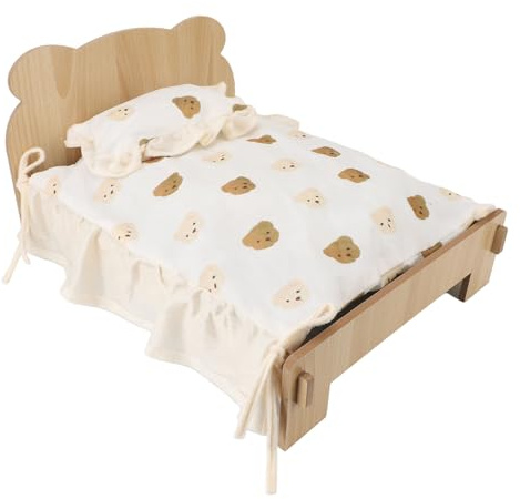 Luocute Letto per Gatti in Legno, Divano Rialzato per Animali Domestici con Materasso Morbido e Cuscino in Cotone PP, Materiale in Legno Massello, Cuscino e Fodera Rimovibili, per