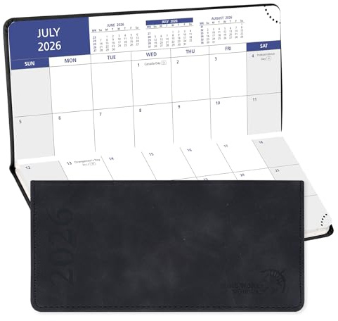 POPRUN Calendario mensual de bolsillo 2026 (enero a diciembre), tamaño mini delgado, 3 x 6.75 pulgadas, planificador mensual pequeño 2026 para bolso con esquinas extraíbles, cubierta suave de cuero