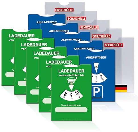 SIEESER Disque de stationnement 2 en 1 bleu [conforme à la StVO] + disque de charge vert avec housse de protection (5 pièces)