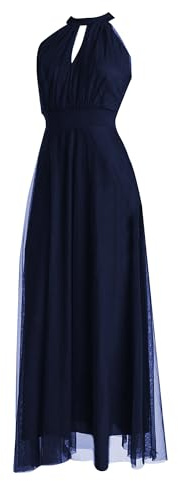 VALORIALUXE Abito Lungo da Cerimonia Donna in Tulle con Cut-out Frontale e Spalline – Made in Italy Yes (IT, Testo, S, M, Regular, Regular, Vecchio Blu)