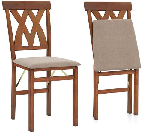 RELAX4LIFE Set di 2 Sedie da Pranzo Pieghevoli, Sedia senza Braccioli con Schienale a Doghe e Seduta Imbottita, Struttura Robusta in Legno, Capacità di Peso 150 kg (Caffè)