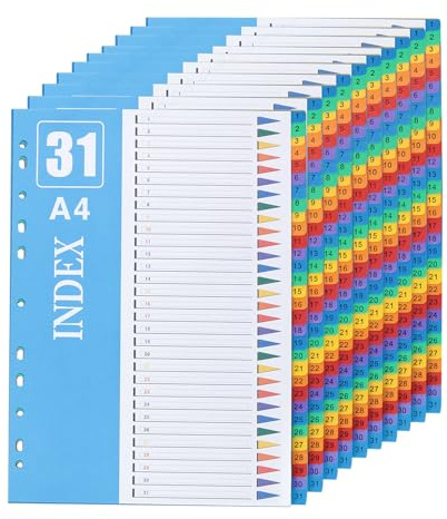 SINJEUN 10 stycken 31 delar A4-mappar, PP flerfärgade skiljeblad, 29,7 x 22,5 cm avdelare för mappar och ringpärmar