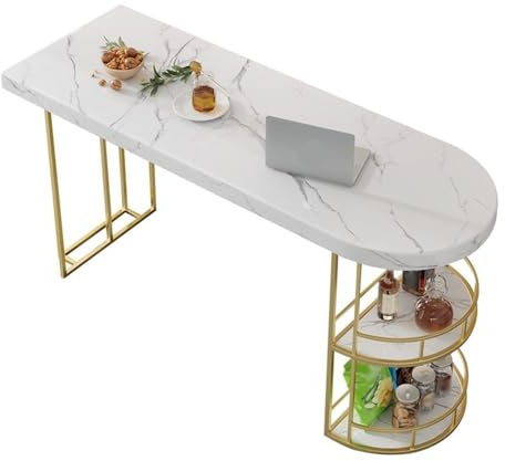 Bartabeller Ljust lyxigt marmorbarbord med dubbel förvaring vardagsrumsdelare ö högt bord Bar Bordets Högbord(Gold,200 * 45 * 100cm)