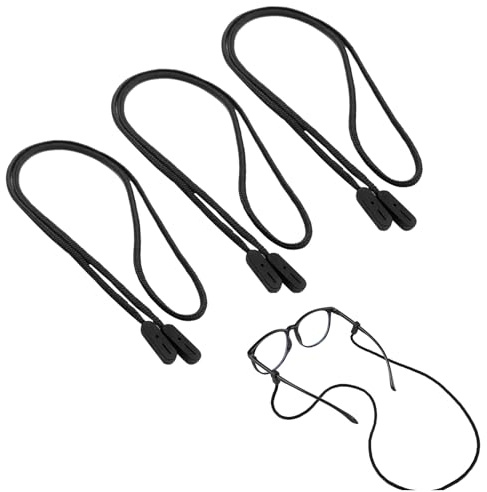 Yuannee Säkert glasögonband, 3-delat universellt glasögonband, kedjeband för sportglasögon, glasögonhållare, halsband, snörband för halkfritt skydd för barn och vuxna (svart)