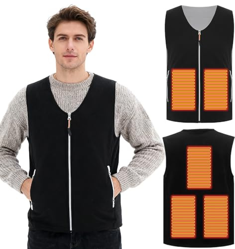 DAJASD Chaleco Calefactable Hombre Mujer, Chaleco Calefactable Electrico Usb, Chalec Calefactabl de Forro Polar con 3 Ajustes de Temperatura para Viajes al Aire Libre, Ciclismo, Esquí(Negro,XL)