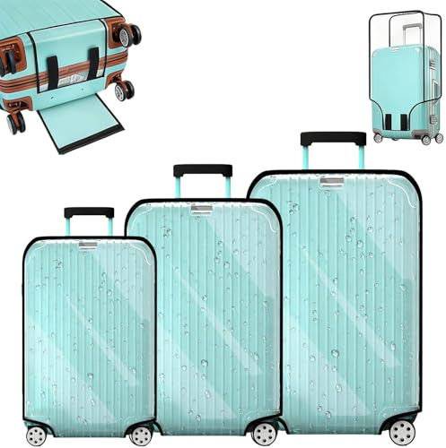 Xtrillogen 3 Pcs Thickened Transparent PVC Suitcase Cover Set,Waterproof,Dustproof and Scratch-Resistant Luggage Cover for Suitcases,Fits Hand Luggage and Wheeled Suit Case,Perfect for Travel