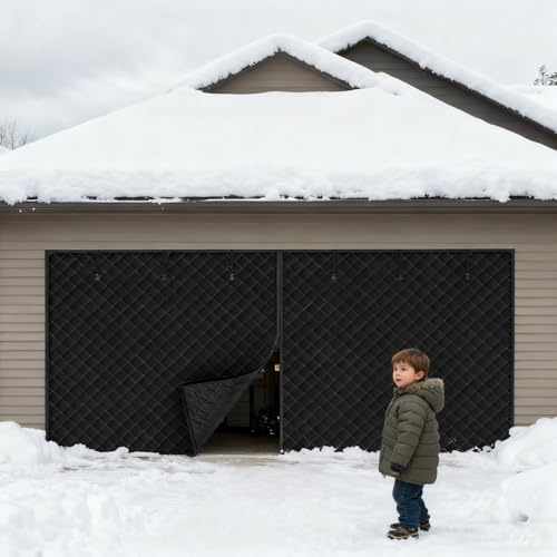 Magnetisk garageportsisoleringskit med genomskinligt fönster - Kraftigt värmeisolerat skyddsskydd, väderbeständig vinterskärmsgardin för energieffektivitet(Black,W320xH229CM)