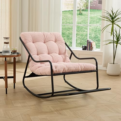Gecheer Silla de Jardín Mecedora con Cojín Cómodo y Grueso, Soporta 300 lbs, Fácil de Montar, Color Negro y Rosa