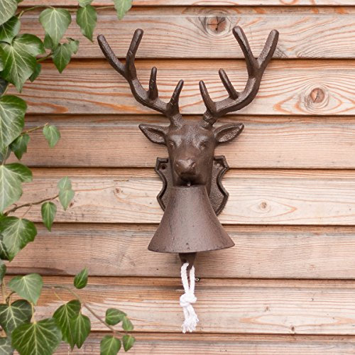 Antikas - Wandglocke mit Hirsch, Glocke fürs Gartenhaus, Türglöckchen mit Rotwildmotiv
