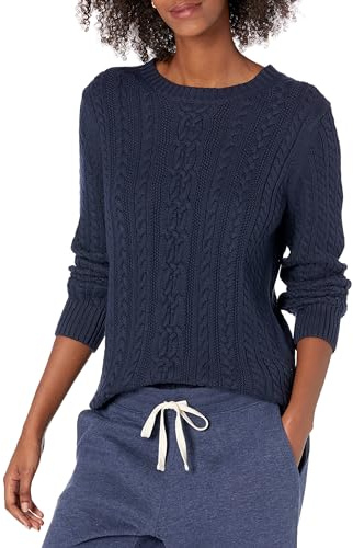 Amazon Essentials Pull Fisherman à manches longues et col rond pour femme (disponible en grande taille), bleu marine, XL