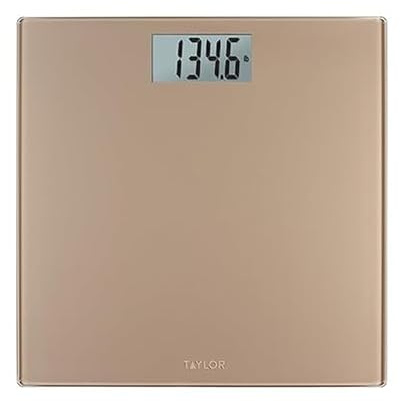 Taylor Digital Scale for Body Weight, 400 LB Capacity, Durable Glass Platform 11.8 x 11.8 Inches, Easy Read 3.2 x 1.5 In Display, Offering Daily Use in Homes for Enhance Performance, Champagne