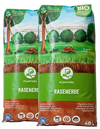 Plantura Bio-Rasenerde, torfreduziert & vorgedüngt, zur Neuanlage & Pflege, 80 L