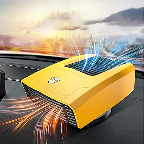 12V 150W Auto Heizlüfter Defroster, Riloer Tragbare Anti-Fog 2-In-1 Heizung/Kühlung Mini-Autoheizung, 360° Drehung Autoheizung Zigarettenanzünder Stecker, Schnelles Aufheizen, Gelb
