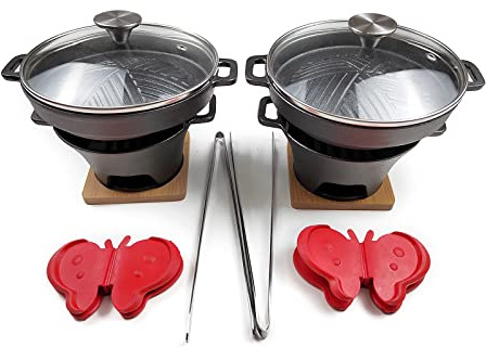 HAWOK Yakiniku Plate Cast Iron with Glass Lid mini stove set of 2………