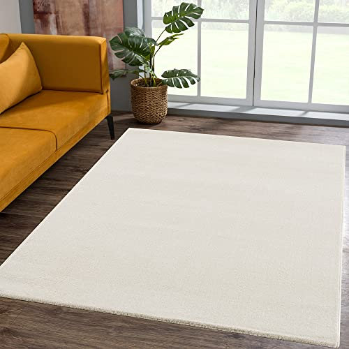 SANAT Kurzflor Teppich Wohnzimmer - Uni Modern Teppiche fürs Schlafzimmer, Arbeitszimmer, Büro, Flur, Kinderzimmer und Küche - Creme, 120 x 170 cm