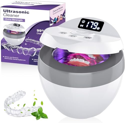Ultrasonic Retainer Cleaner Machine for Denture Cleaning & Deodorization | 45kHz UV Ultrasonic Cleaner 2X Sterilize, Dental Pod for Retainers, Dentures, Nightguards, Aligner, Brace, Jewellery, 200ml