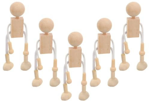 Lurrose 6pcs Wood Peg Dolls Peg People with Long Hand Leg Unfinished Wooden Figures People Doll Bodies Robot Figures for DIY Painting Craft Art Party