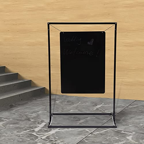 OMGGYER stående skyltställ dekoration metall infostativ affischställ reklamresistent svart affischstativ med bas för bröllop, affärsfester, fester och temaevenemang, 110 x 75 cm