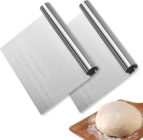 CoguZed 2 Pack Stainless Steel Pastry and Dough Cutter/Scraper/Knife Set, Ideal for Baking, Bread, Cake, Pizza, Multi purpose Bench Scraper with Measuring Scale