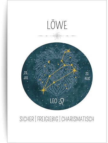 Papierkind™ Poster signe du zodiaque lion - Leo | Tableau mural zodiac lion | Décoration sans cadre | Astrologie Lion Poster | Cadeau | au format DIN A4 sans cadre (A136-4)