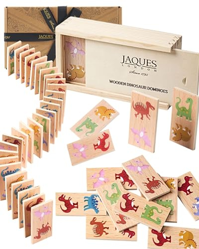 Jaques of London Dinosaur Dominoes | Wooden Dominoes for Children | Dinosaur Game for Kids | Classic Matching Game for 1 Year Old and Above | Children's Games | Since 1795