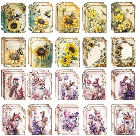 Jrifedptry 60 fogli di carta vintage per découpage per mobili, artigianato, piante, carta dall'aspetto antico